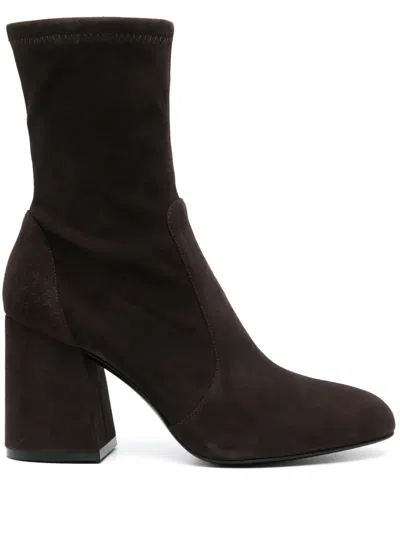 Stuart Weitzman Flareblock Suede Ankle Booties In Walnut