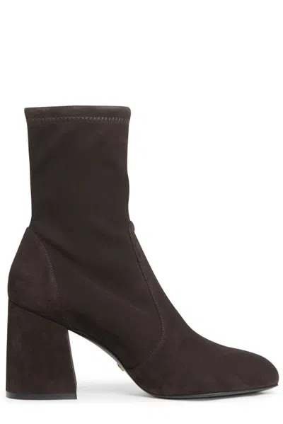 Stuart Weitzman Flareblock Stretch Boots In Brown