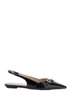 Stuart Weitzman Georgie Pointed Toe Leather Slingback Flat In Black