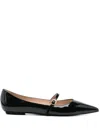 Stuart Weitzman Emilia Leather Mary Jane Point-toe Flats In Black