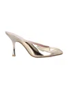 Stuart Weitzman Pointed Toe Metallic Finish Slip On Mules In Green