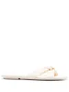Stuart Weitzman Flat Sole Knot Detail Open Toe Slippers In White