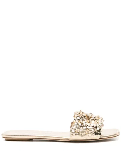 Stuart Weitzman Floral-detail Slides In Gold