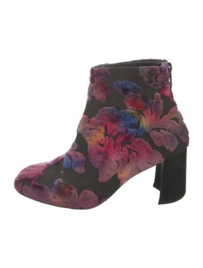 Pre-owned Stuart Weitzman Floral Print Boots In Black