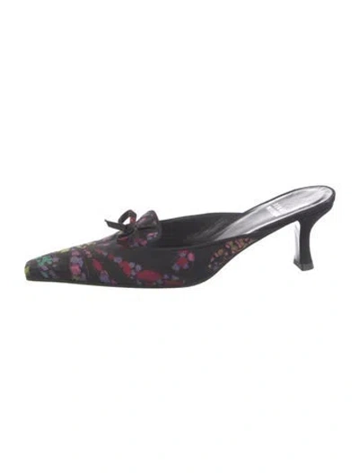 Pre-owned Stuart Weitzman Floral Print Bow Accents Mules In Black