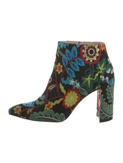 Pre-owned Stuart Weitzman Floral Print Embroidered Accent Boots W/ Tags In Black