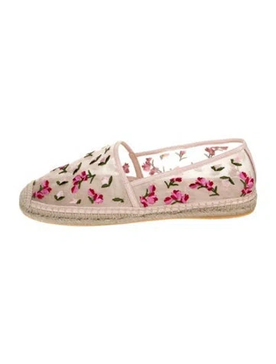 Pre-owned Stuart Weitzman Floral Print Embroidered Accent Espadrilles In Pink