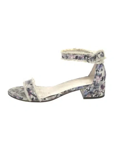 Pre-owned Stuart Weitzman Floral Print Faux Fur Trim D'orsay Pumps In Blue