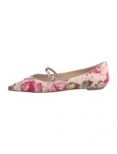 Pre-owned Stuart Weitzman Floral Print Mary Jane Flats In Pink