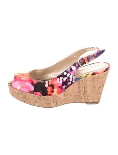 Pre-owned Stuart Weitzman Floral Print Slingback Pumps