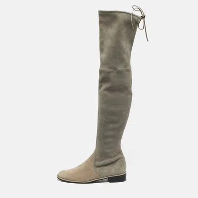 Pre-owned Stuart Weitzman Fossil Size 39.5 Grey Suede Knee Length Boots In Gray