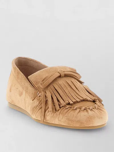Stuart Weitzman Fringe Suede Loafers Round Toe Bow In Multi