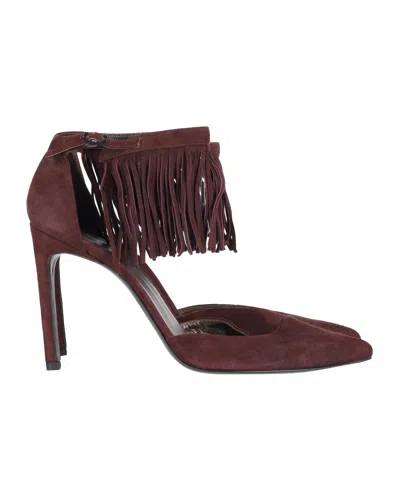 Stuart Weitzman Fringelica Ankle Strap Heels In Burgundy Suede In Red