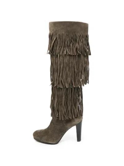Pre-owned Stuart Weitzman Fringie Suede Knee-length Boots In Gray