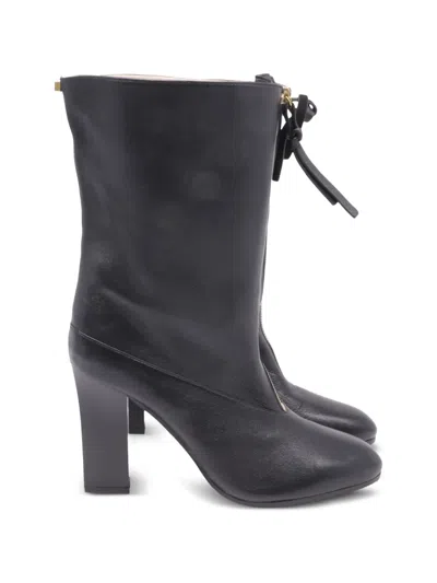 Pre-owned Stuart Weitzman Front-zipped Heeled Boots In Black