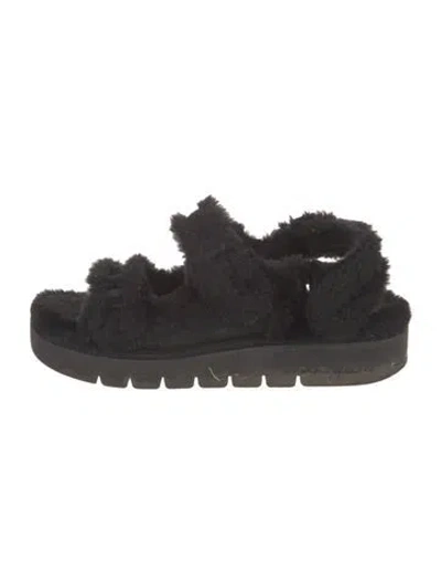 Pre-owned Stuart Weitzman Fur Faux Fur Trim Sandals In Black