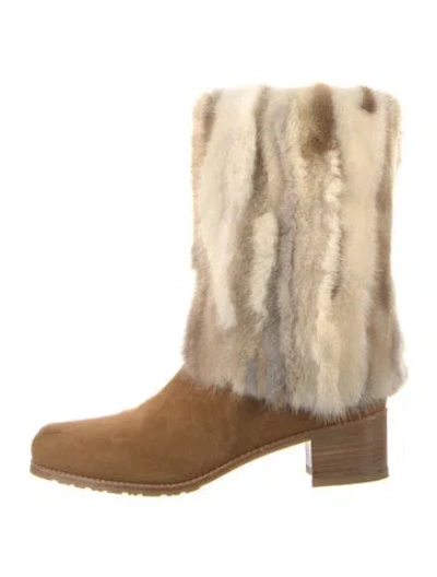 Pre-owned Stuart Weitzman Fur Fur Trim Boots In Brown
