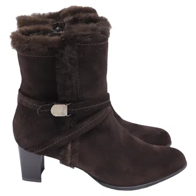 Stuart Weitzman Fur-lined Block-heel Ankle Boots In Brown Suede