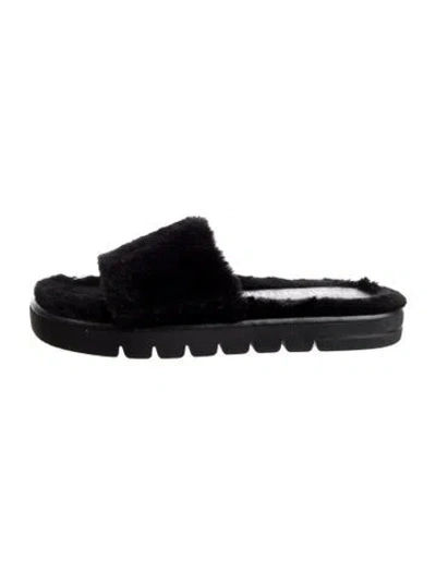 Pre-owned Stuart Weitzman Fur Slides In Black