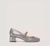 Stuart Weitzman Gabby 45 Metallic Leather Mary Jane Pumps In Gunmetal