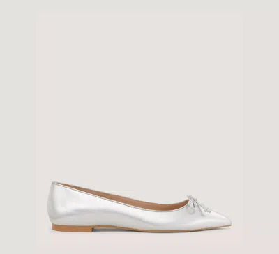 Stuart Weitzman Gabby Bow Pointed Flat The Sw Outlet In Silver