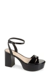 Stuart Weitzman Gala Mid Platform Sandal In Black Patent
