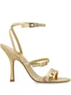 Stuart Weitzman Georgie Metallic Buckles Strappy Sandals In Golden