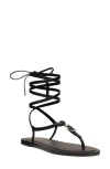 Stuart Weitzman Georgie Leather Ankle-wrap Flat Sandals In Black