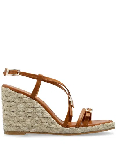 Stuart Weitzman Georgie Strappy Wedge Espadrille Sandals In Brown