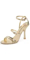 Stuart Weitzman Georgie Metallic Buckles Strappy Sandals In Golden
