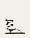 Stuart Weitzman Georgie Leather Ankle-wrap Flat Sandals