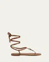 Stuart Weitzman Georgie Leather Ankle-wrap Flat Sandals