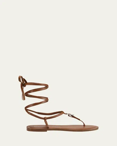 STUART WEITZMAN GEORGIE LEATHER ANKLE-WRAP FLAT SANDALS