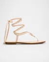 Stuart Weitzman Georgie Leather Ankle-wrap Flat Sandals In Barely Beige