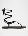 Stuart Weitzman Georgie Leather Ankle-wrap Flat Sandals In Black