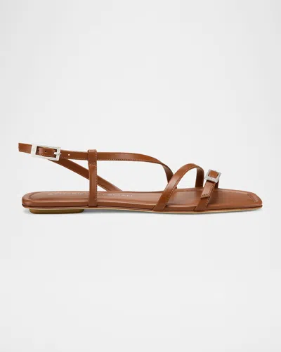 Stuart Weitzman Georgie Leather Strappy Flat Sandals In Bridle Brown