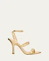 Stuart Weitzman Georgie Metallic Buckles Strappy Sandals In Golden