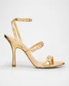 Stuart Weitzman Georgie Metallic Buckles Strappy Sandals In Golden
