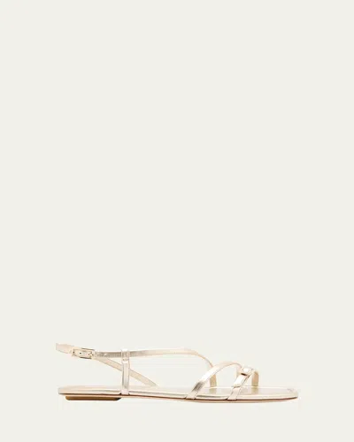 Stuart Weitzman Georgie Metallic Strappy Flat Sandals In Light Gold