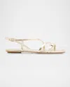 Stuart Weitzman Georgie Metallic Strappy Flat Sandals In Light Gold