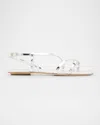 Stuart Weitzman Georgie Metallic Strappy Flat Sandals In Silver