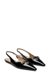 Stuart Weitzman Georgie Pointed Toe Leather Slingback Flat In Black