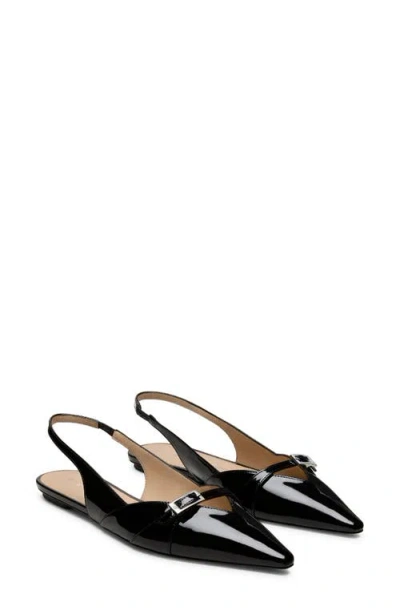 Stuart Weitzman Georgie Pointed Toe Leather Slingback Flat In Black