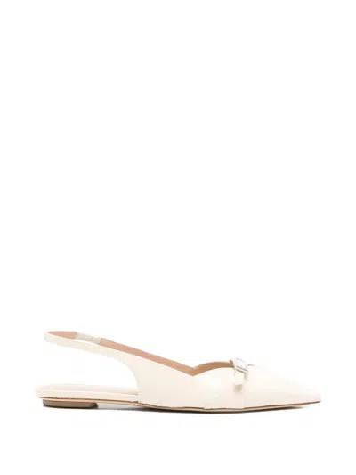 Stuart Weitzman Georgie Flat Slingback Pointed Toe Pumps In White