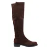 Stuart Weitzman Suede Knee-high Ankle Boots With Block Heel In Brown