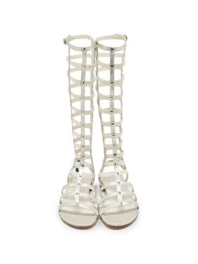 Pre-owned Stuart Weitzman Gladiator Leather Ankle Length Sandals In Silver