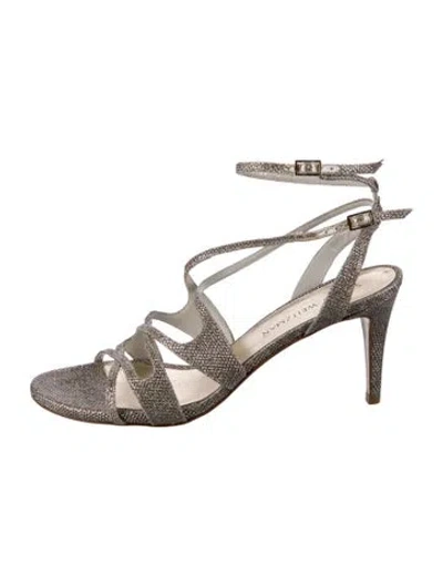 Pre-owned Stuart Weitzman Glitter Accents Sandals In Silver
