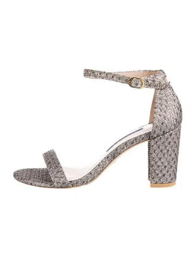 Pre-owned Stuart Weitzman Glitter Animal Print Sandals In Silver
