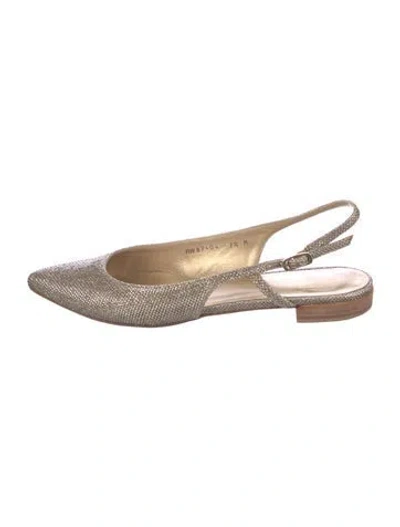 Pre-owned Stuart Weitzman Glitter Animal Print Slingback Flats In Silver
