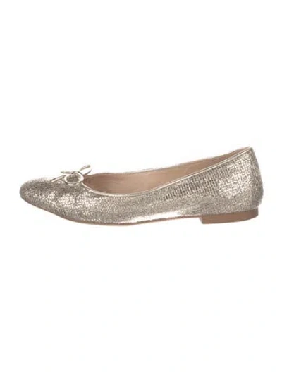 Pre-owned Stuart Weitzman Glitter Bow Accents Ballet Flats In Silver